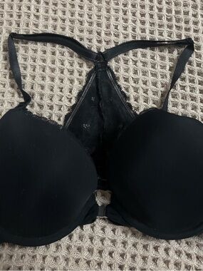 Adore Me Womens 34C Black Push-Up Lace Racerback Wired Front Closure Bra